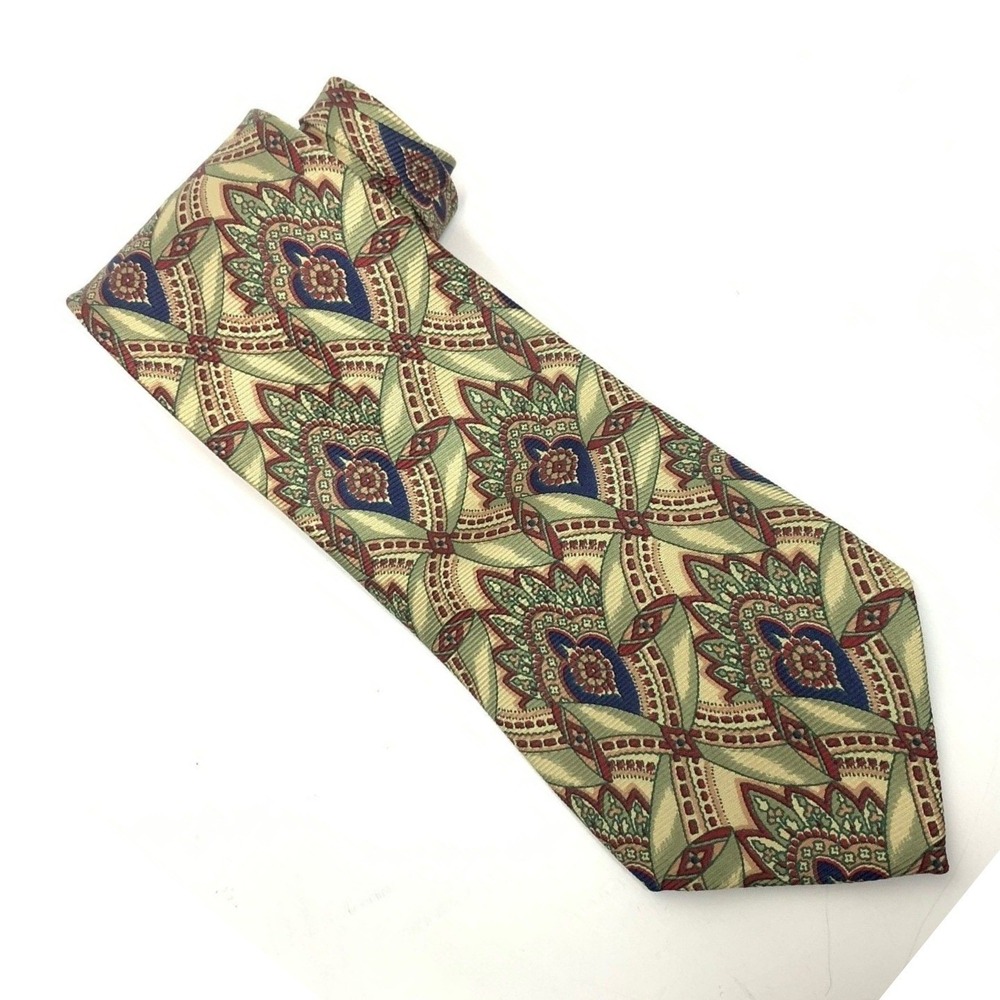 Polo Ralph Lauren Necktie Mens Green Paisley Wedding Office Silk Wide Classic